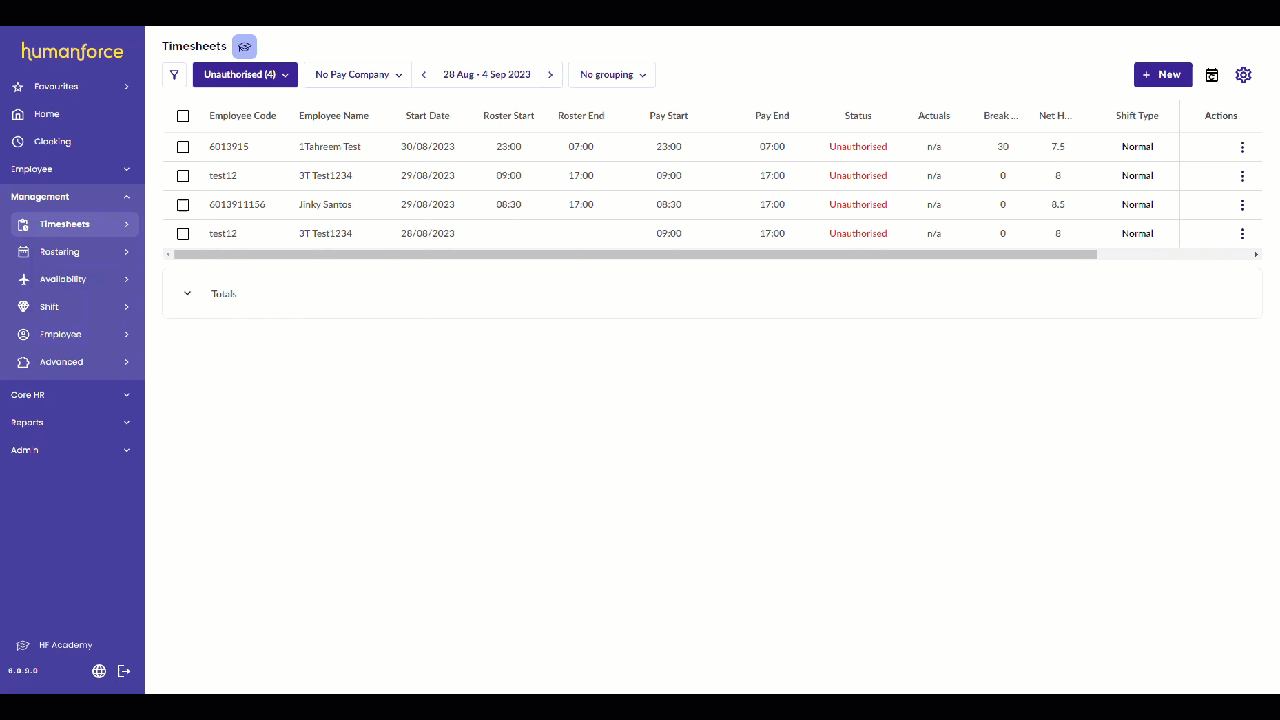 Authorising & Unauthorising Timesheets Humanforce